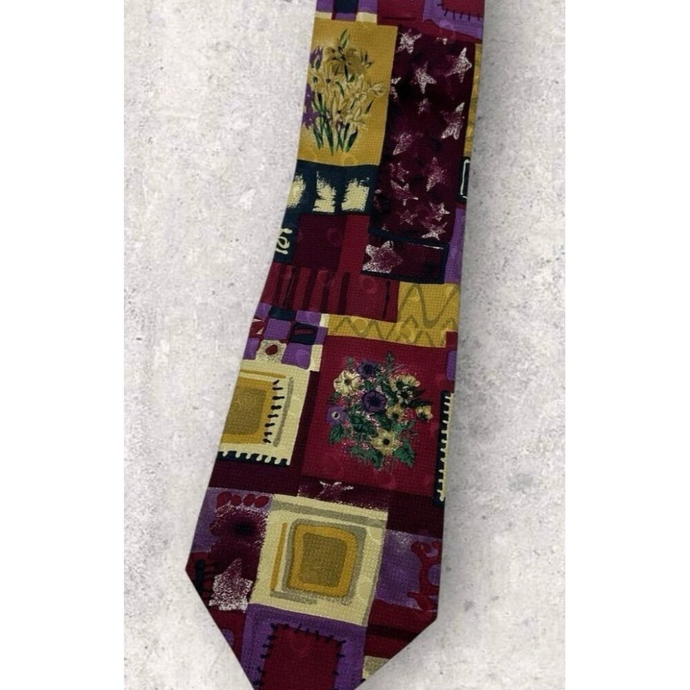 TED LAPIDUS Silk Tie USA Purple Burgundy Geometric W:3.8" EUC - Picture 6 of 6